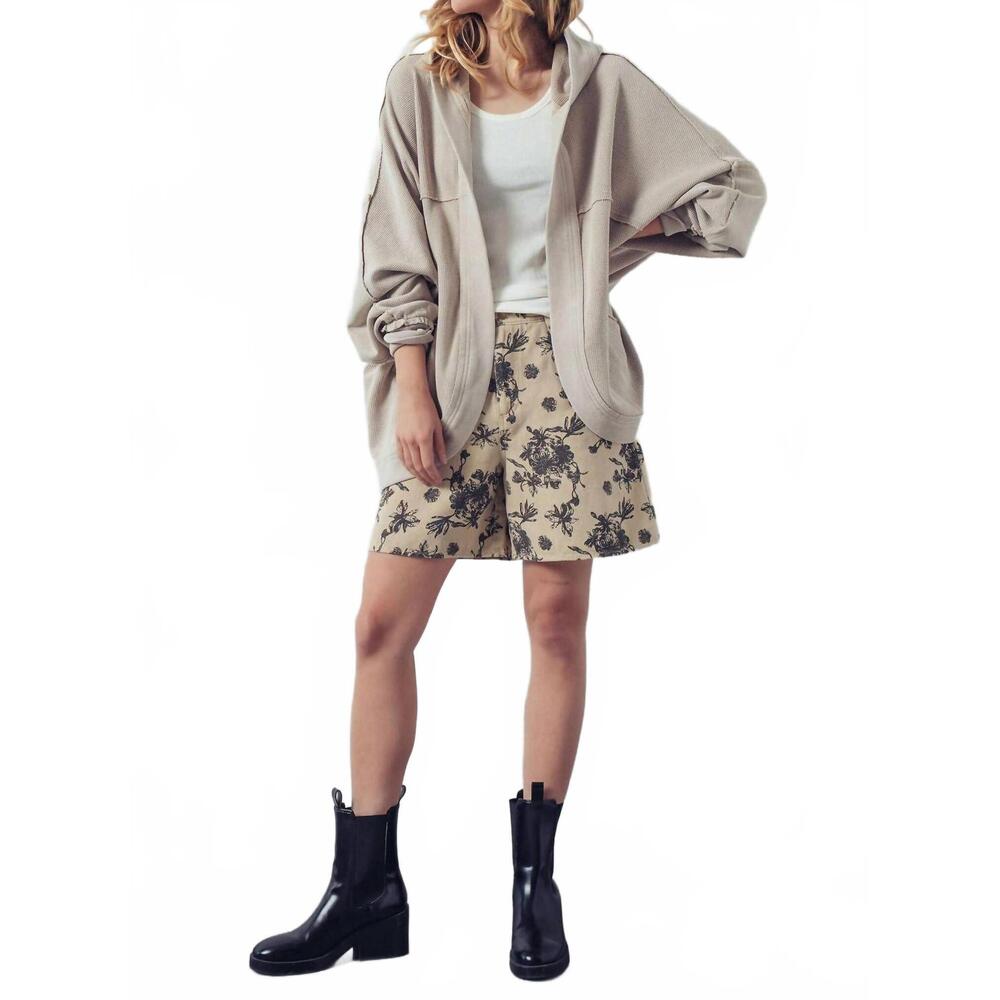 NEW URBAN DAIZY washed waffle knit hooded cardigan in taupe
